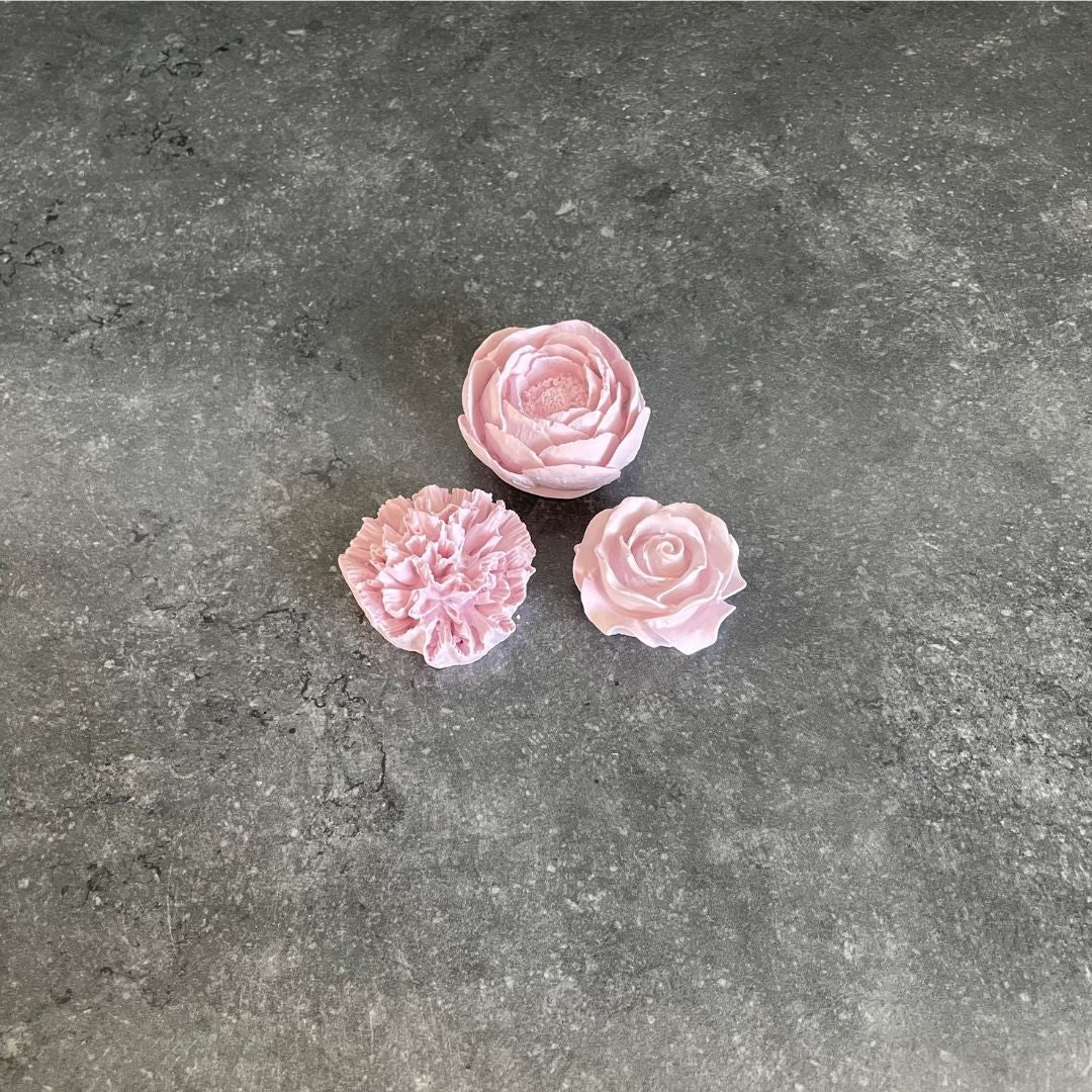 3er Set Blumen - Rose, Nelke, Pfingstrose