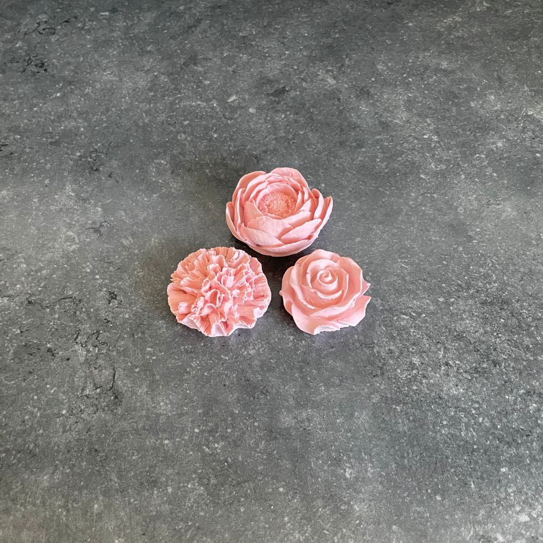 3er Set Blumen - Rose, Nelke, Pfingstrose