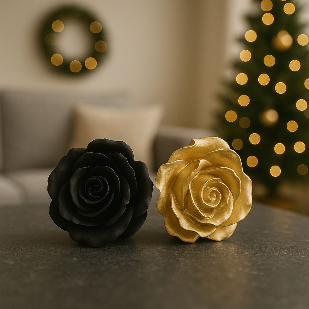 3er Set Goldene Winterblüten - Rose, Nelke, Pfingstrose