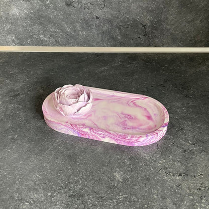 Set - Ovale Platte mit Pfingstrose marmoriert