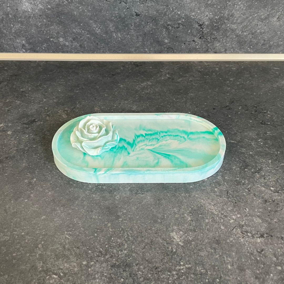 Set - Ovale Platte mit Rose marmoriert
