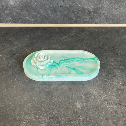 Set - Ovale Platte mit Rose marmoriert