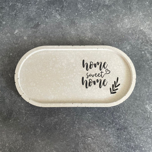 Ovale Platte aus Beton mit Sticker "Home sweet home"