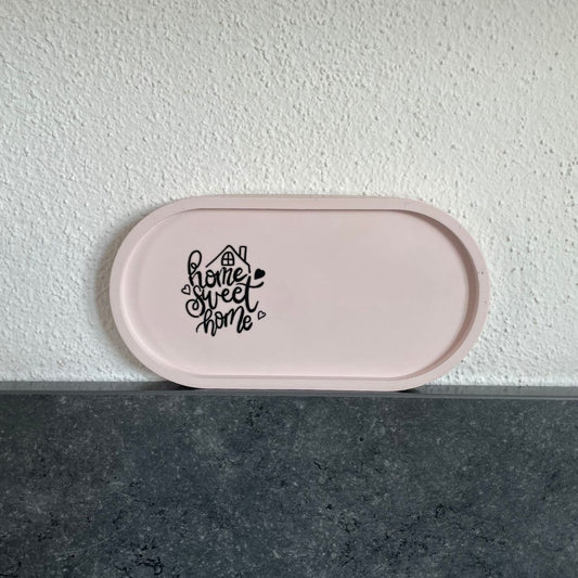 Ovale Platte in Blütenrot mit Sticker "Home sweet home"