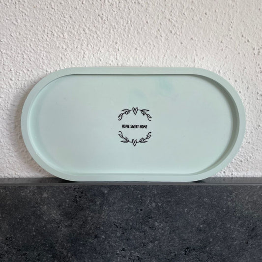 Ovale Platte in Minzgrün mit Sticker "Home sweet home"