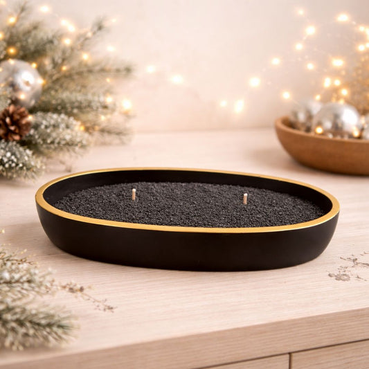 Ovale Schale mit Kerzensand - Schwarz & Weiß