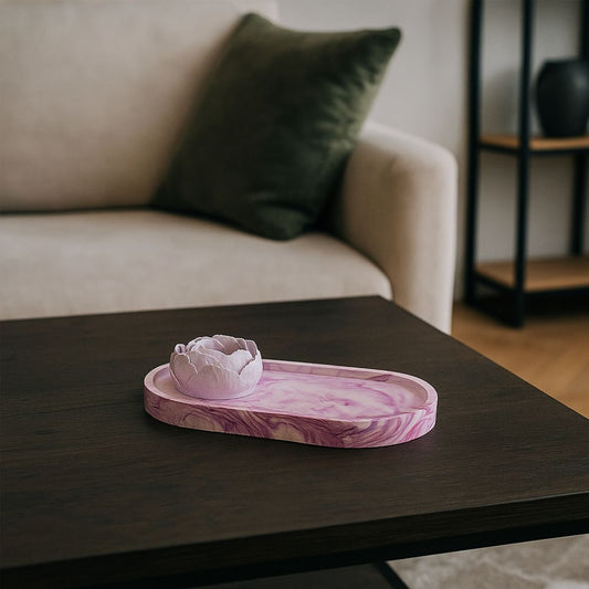 Set - Ovale Platte mit Pfingstrose marmoriert